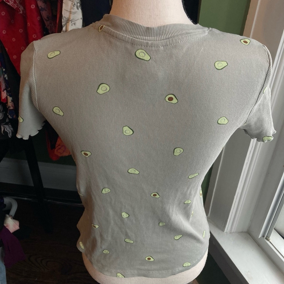Women's H&M T-shirt Size S Gray Avocado Print - Picture 4 of 7